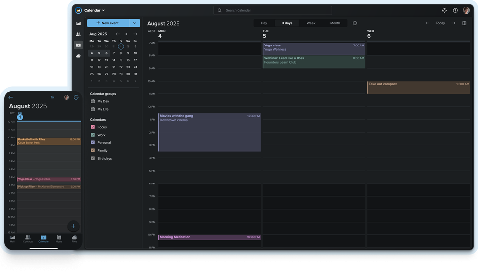 Screenshot of the Fastmail calendar app