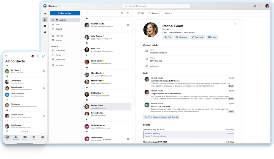 Screenshot of the Fastmail contacts app