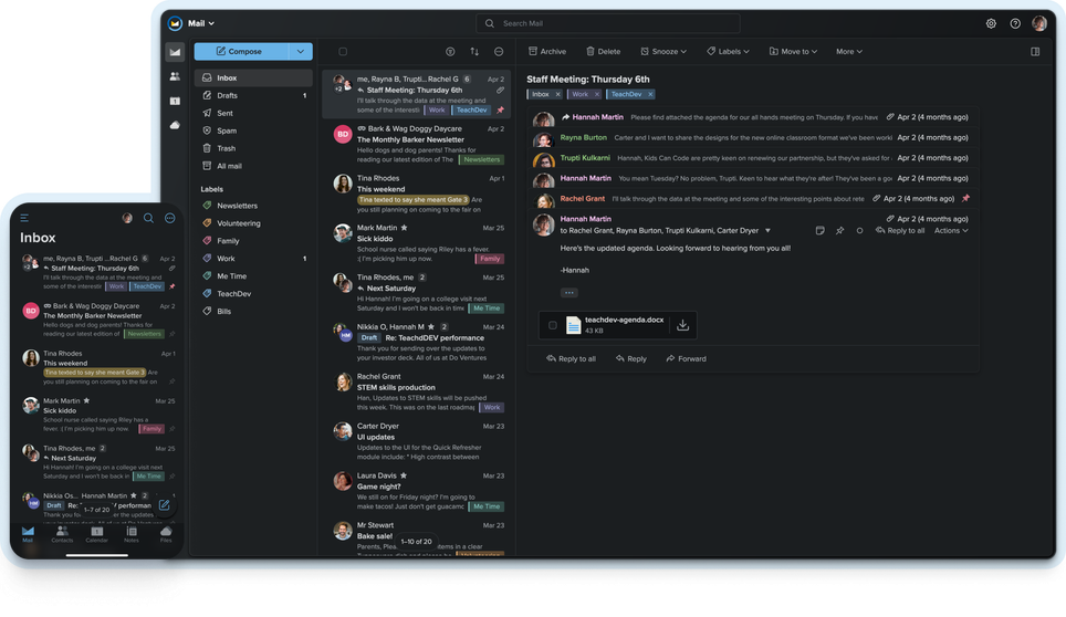 Screenshot of the Fastmail mail app