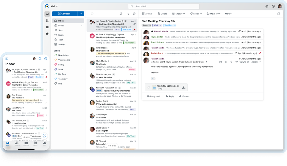Screenshot of the Fastmail mail app