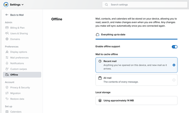 Screenshot of offline settings